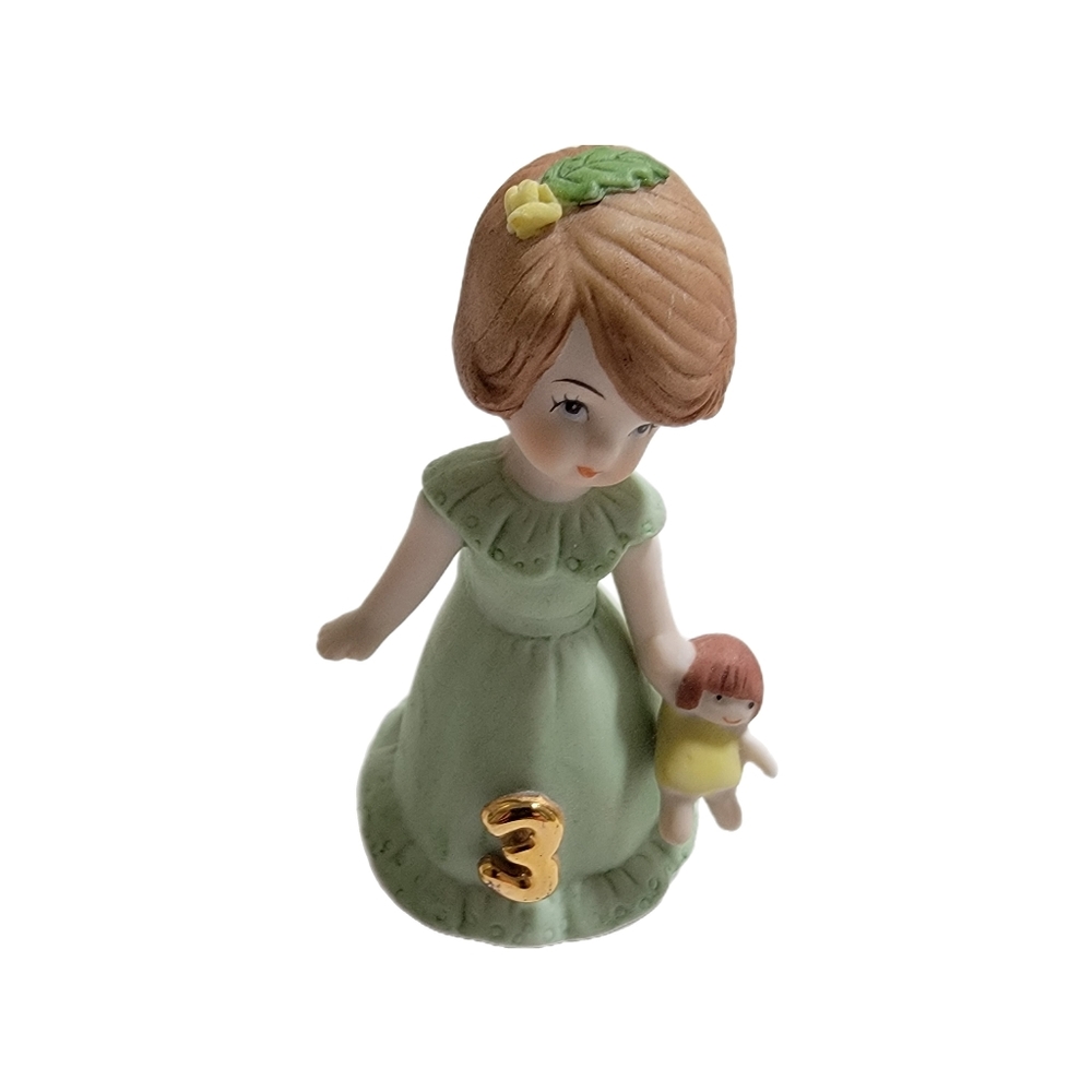 Vintage Growing Up Birthday Girl 3rd Green Dress 1982 Figurine Cake Top Enesco - Picture 3 of 7